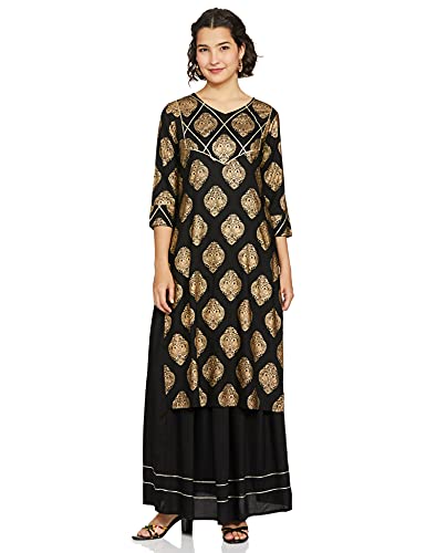 Amazon Brand - Tavasya Women's Rayon Salwar Suit Set (TAV-Marvel-SKD-01_Jet Black_Small)