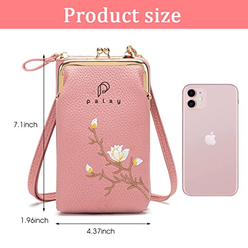 PALAY Women's Small Cross-Body Phone Bag Stylish PU Leather Mobile Cell Phone Holder Pocket Purse Wallet Sling Bag Mini Shoulder Bags (Pink)