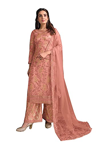 RUDRAPRAYAG Women's Net Salwar Suit (4633-b_Orange_Free Size)