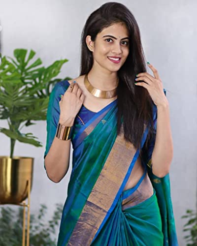 SGF11- Women's Kanjivaram Zari Woven Soft Silk Saree With Blouse Piece (Green)