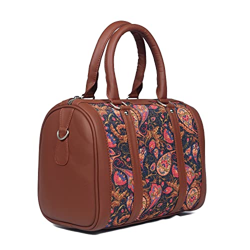 ZOUK Multi Coloured Graphic Printed Vegan Leather Handmade Women's Handbags with double handles and detachable Sling Strap - Paisley Print