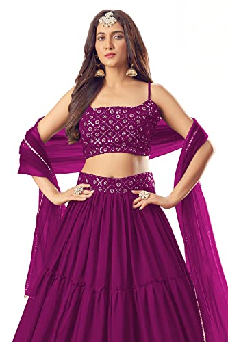 JINIMART Women Silk Semi-stitched Lehenga choli (wedding Ghaghra Cholis SF201202_Purple_Free Size)