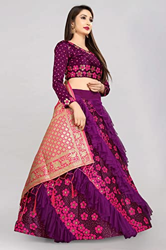 Payu Women Faux Silk Semi-stitched Lehenga choli (Payu_Wine Pink_Free Size)