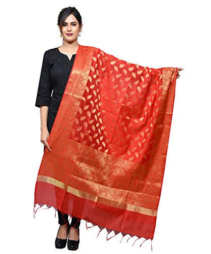 Banjara India Women's Kora Silk Banarasi Dupatta/Chunni (Red)