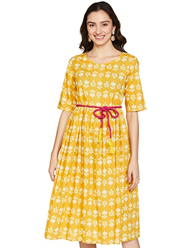 Amazon Brand - Myx Women's Cotton Regular Kurti (PAG 140_Kappa PHOOL (Yellow) _XL)