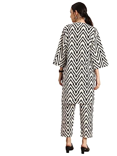 rytras Women's Printed Straight Kurta and Pant Set(White,L)