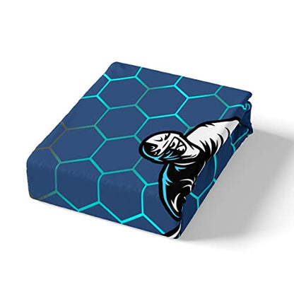 Ice Hockey Comforter Cover Hockey Sports Event Duvet Cover for Boys Girls Women Men Eat Sleep Hockey Winter Sports Hobby Quilt Cover Twin,Gradient Blue Geometry Honeycomb Bedding Set Zipper&Ties