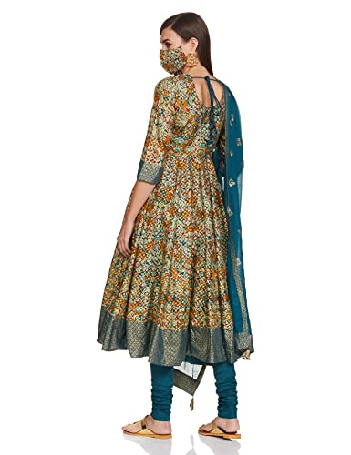 BIBA Women's Cotton Salwar Suit Set (SKDDURGOTSA7572_Teal_42)