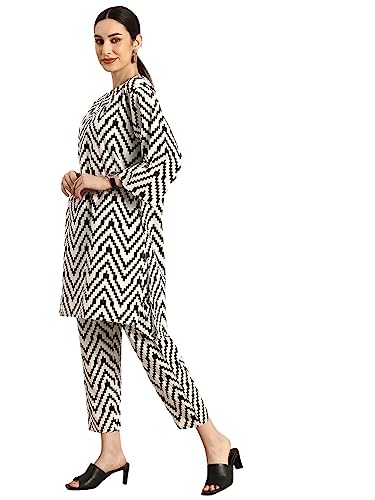 rytras Women's Printed Straight Kurta and Pant Set(White,L)