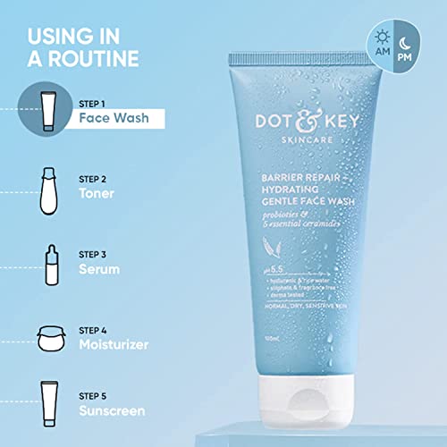 Dot & Key Barrier Repair + Hydrating Gentle Face Wash With Probiotic | Ceremide Face Wash | Face Wash for Dry Skin, Normal Skin & Sensitive Skin | Gently Cleanses Skin from Dirt & Oil for Unisex, 100ml