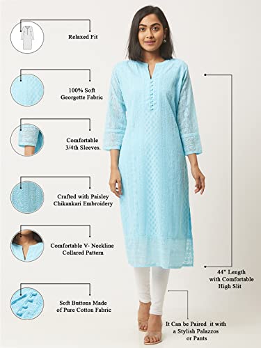 ZOLA Sky Blue Georgette Chikankari Kurta for Women