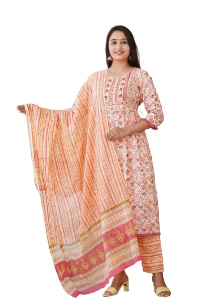 Fabinn nyra Cut Kurti with Plazo Set and Dupatta for Girls and Womens (Medium, Orange)