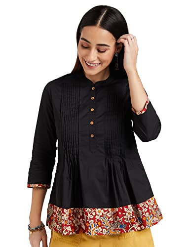 Amazon Brand - Myx Women's Cotton Regular Short Kurti (SS17KAL11A_Black1_2XL)