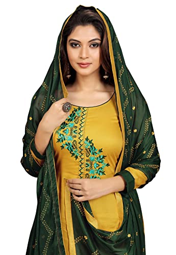 Panash Trends Women's Satin Silk Embroidery Salwar Suit Unstitched (Yellow)