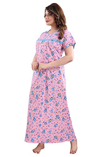 Fabme Women's Cotton Floral Maxi Nightgown (NW0249PK-XL_Pink_XL- Bust 48)