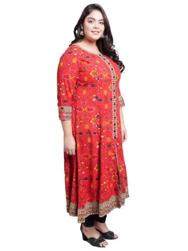 Yash Gallery Women's Plus Size Rayon Bandhej Printed Anarkali Kurta for Women (1337YKRED_Red_XXXX-Large)