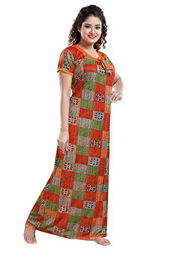 YKI Women's Synthetic Printed Maxi Night Gown (RG-01_Orange_XL)