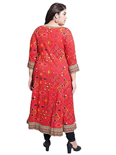 Yash Gallery Women's Plus Size Rayon Bandhej Printed Anarkali Kurta for Women (1337YKRED_Red_XXXX-Large)