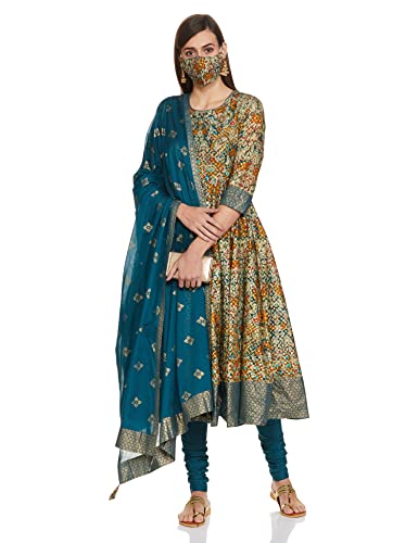 BIBA Women's Cotton Salwar Suit Set (SKDDURGOTSA7572_Teal_42)