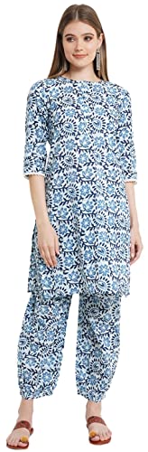 COTLAND Fashions Jaipuri Cotton Straight Kurta and Afghani Salwar (Set) for Women (Cotton Clouds)