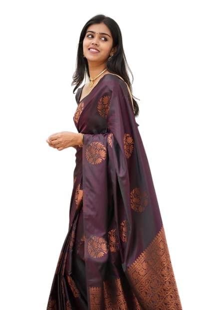 Yashika Women's Banarasi Cotton Silk Jacquard Saree With Blouse Piece(MUDRA PURPLE)