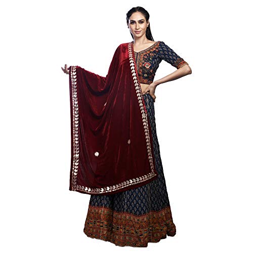 Traditions Bazaar Women's Embroidered Velvet Dupatta (D57-VELVET-GOTA_Maroon_Free Size)