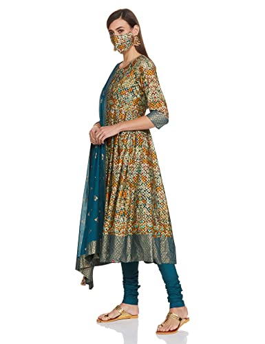 BIBA Women's Cotton Salwar Suit Set (SKDDURGOTSA7572_Teal_42)