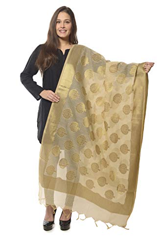 Weaving Wonders Women's Cotton Silk Polka Dot Dupatta (VE11054-B , Gold , Free Size)