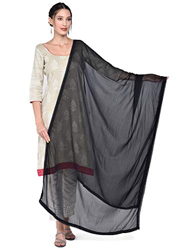 DUPATTA BAZAAR Women's Black Pure Chiffon Dupatta with Lace