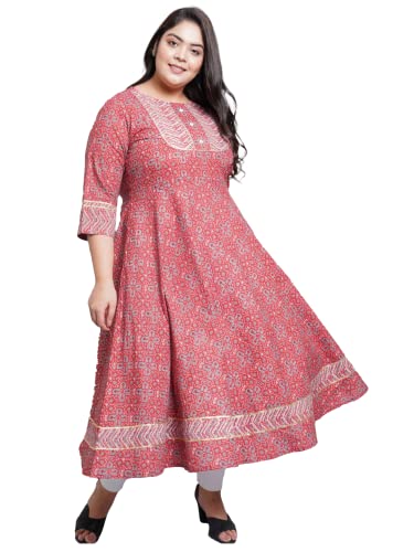 Yash Gallery Women's Plus Size Cotton Floral Printed Anarkali Kurta for Women (1370YKMAROON_Maroon_XXXXX-Large)