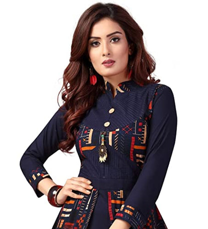 madhuram textiles Women's Rayon Gown Style Kurta (M-2082 L_Navy Blue_L)