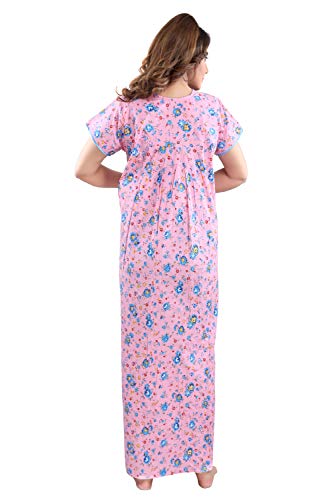 Fabme Women's Cotton Floral Maxi Nightgown (NW0249PK-XL_Pink_XL- Bust 48)