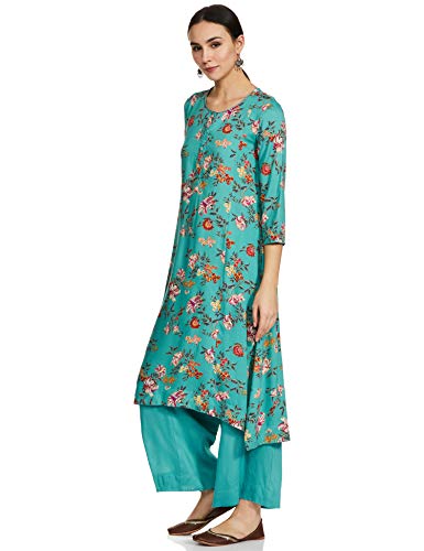 BIBA Women's Polyester Salwar Kurta Dupatta (SKDASSORTED6929E_Turquoise_36)