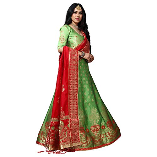 MANSVI FASHION women's Banarasi silk Jacquard lehenga choli (free size and semi-stitched).