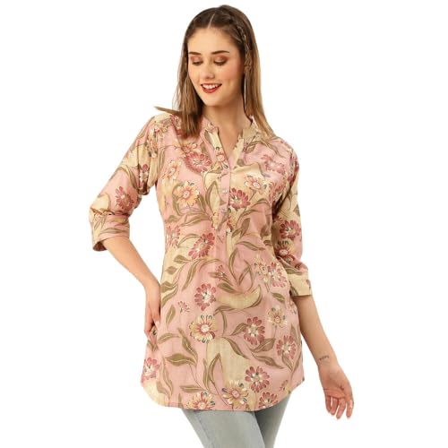 ZOLA Mandarin Collar Muslin Straight Onion Tunic for Women with All Over Botanical Print