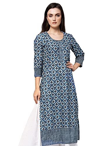 Amayra Women's Cotton Straight Kurta (TCK041-3XL_Blue_XXX-Large)