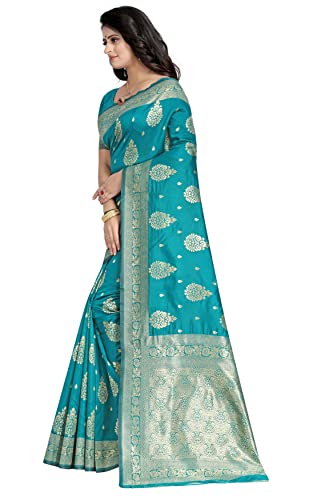 Sugathari Women's Banarasi Saree Pure Kanjivaram Silk Saree Soft new ladies 2023 Design Wear Sarees Latest Cotton Party Sari collections With Blouse Piece for Wedding sadi (SAM SAN EAGLE-3 FIROZI)