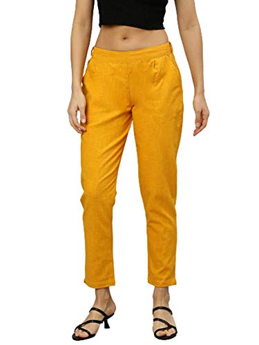 YASH GALLERY Women's Cotton Slub Solid Regular Fit Casual Trouser Pants Mustard