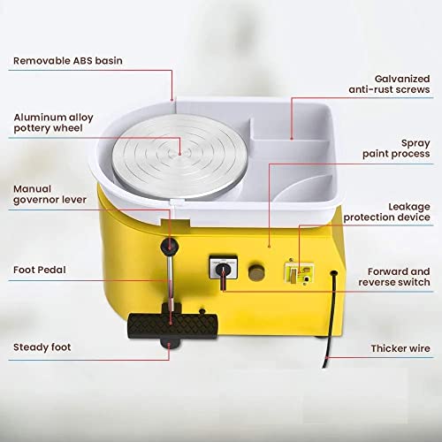 280W Pottery Wheel Machine | Variable Speed Electric with Foot Pedal, 1kg Natural Clay Powder, Tool Set | Perfect Birtday Gift, Artists, Students, Home Decor (Yellow)