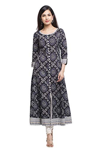 Yash Gallery Women's Cotton Bandhej Printed Anarkali Kurta for Women (311YK148BBNDJ_Black_XX-Large)