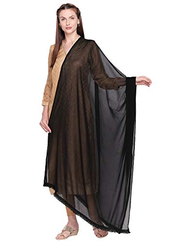 DUPATTA BAZAAR Woman's Black Chiffon Dupatta with lace on border.