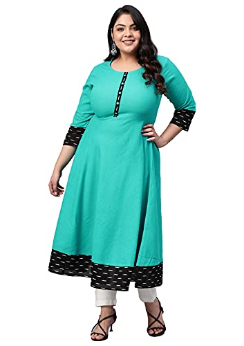 Yash Gallery Women's Plus Size Cotton Printed Anarkali Kurta for Women (264YK346TEAL_Teal Blue_XXX-Large)