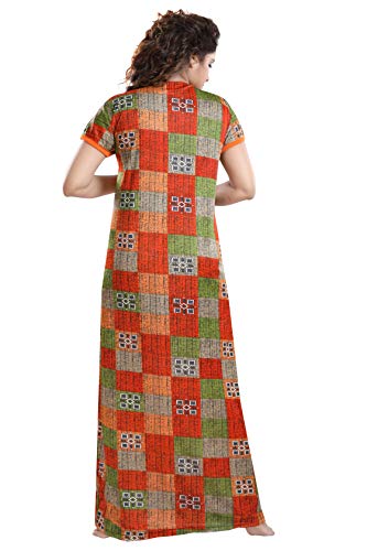 YKI Women's Synthetic Printed Maxi Night Gown (RG-01_Orange_XL)