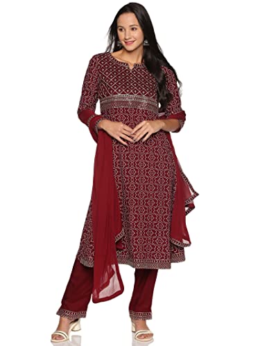 RAJMANDIRFABRICS Women Rayon Kurta Pant with Dupatta Set(PK1018081-L_Brown_L)