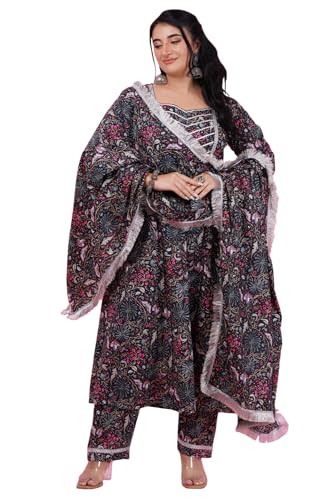 LASTINCH Women Mastani Handblock Print Cotton Anarkali With Dupatta Suit Set| Sizes XXS to 8XL | Plus Size (2XL)