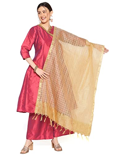 DUPATTA BAZAAR Women's Self Design Silk Blend Dupatta (DB2758_Gold_Free)