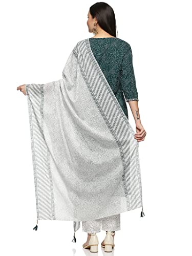 RAJMANDIRFABRICS Women Rayon Kurta Pant with Dupatta Set (PK10111000-XXL_Bottal Green & White_2XL)