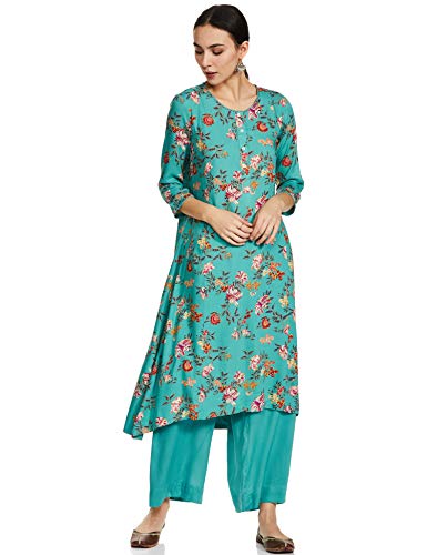 BIBA Women's Polyester Salwar Kurta Dupatta (SKDASSORTED6929E_Turquoise_36)