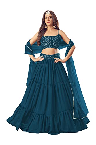 Jinimart Women'S Georgette Semi Stitched Lehenga Choli For Wedding (Wedding Ghaghra Cholis Sf201203 Turquoise Free Size)