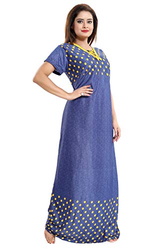 YKI RG-01 Women's Synthetic Print Maxi Nightgown (Denim & Mustard, X-Large)